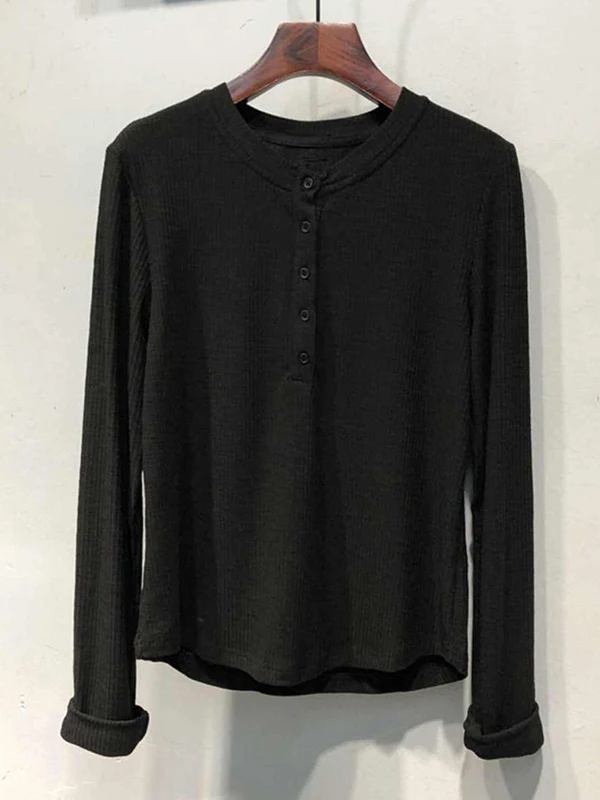 

plus Size 300 Pou Women's Casual Long Sve T-irt round Ne Button Design Base irt Top for Autumn Pure Color Loose Fit