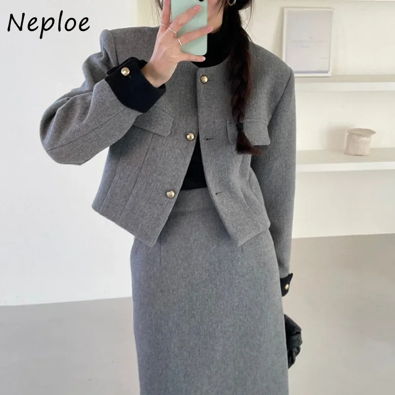 Neploe Y2k Autunno Inverno Giacca Donna O Collo Colore a contrasto Cappotto a maniche lunghe monopetto Slim Chaquetas Jaqueta Feminina