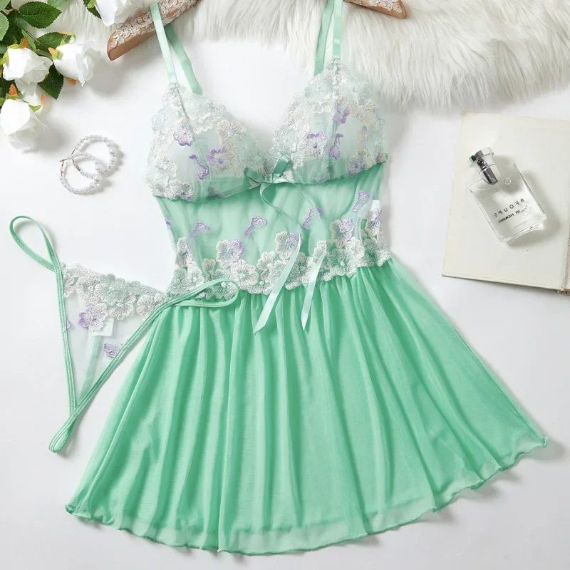 

Bikini Lace Nightdress Pajamas Sexy Strap Lingerie Set Two-Piece Set