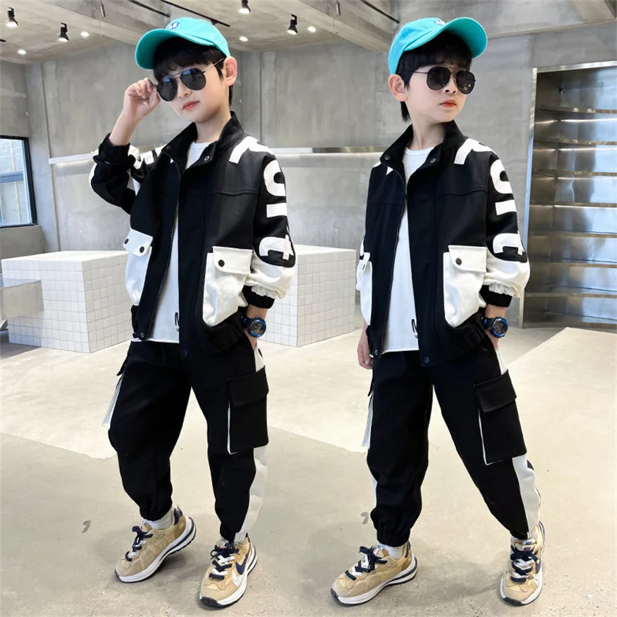 Fashion Boys Clothing Spring Autumn Patchwork Long Sleeve Sets 4 6 8 10 12 13 14 Years Teenagers Children Sports Clothing