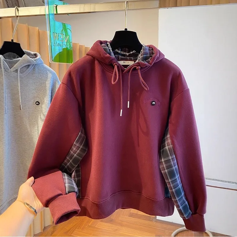 

Утепленная толстовка оверсайз с капюшоном, размер XL, 300 Pou id, сшитая из разных тканей, повседневная, удобная, из полиэстера