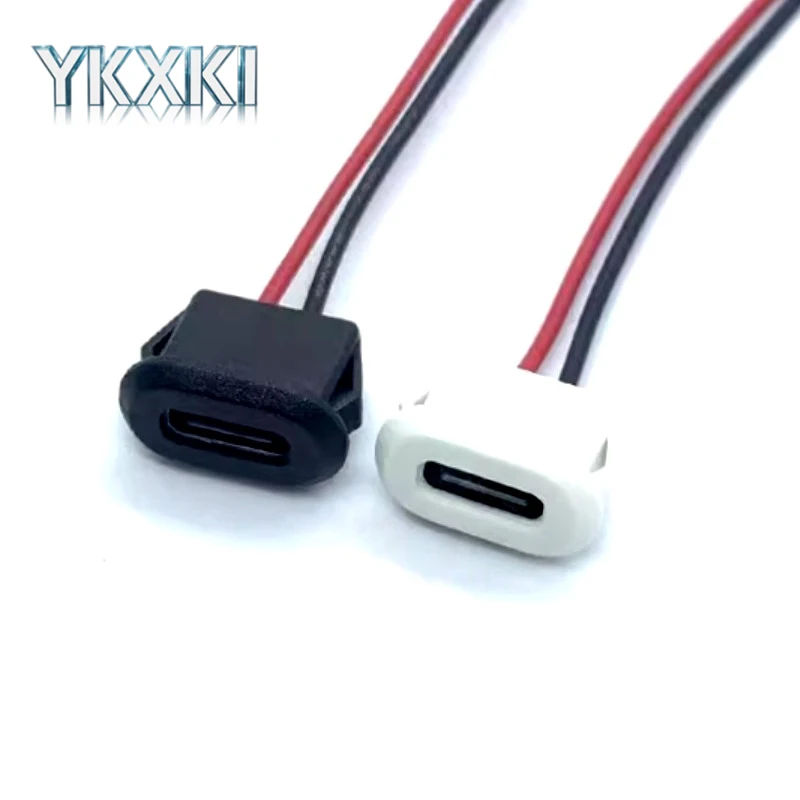 5PCS Type-C Female 2Pin USB Connector Waterproof with Female Socket Fast Charging Jack Charging Port type-c 2p Line length 10cm