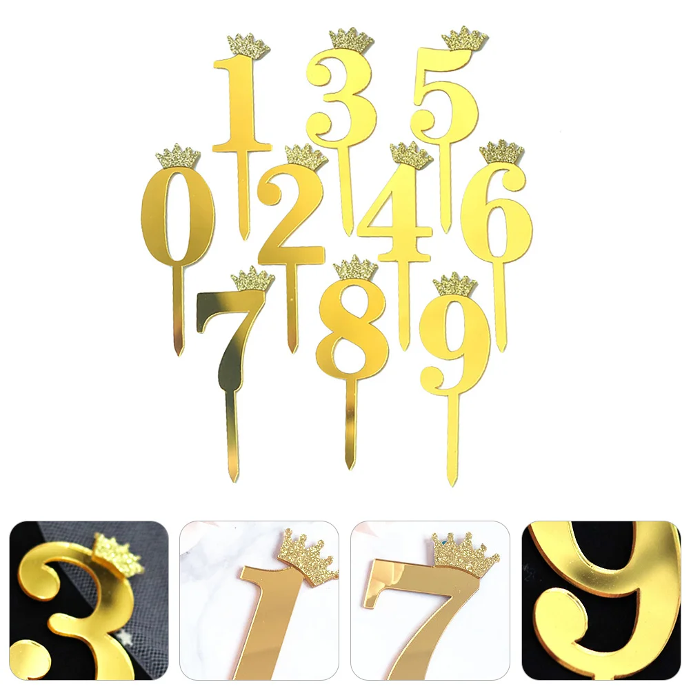 

10Pcs Birthday Crown Cake Toppers Decorative Acrylic Number Cake Picks Party Dessert Decoration Cupcake Topper