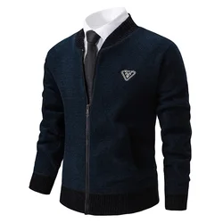 High Quality Men's Winter Cardigan Contrast Fashion Knitted Sweaters Coat with Casual Fleeced Coat Mens Knit Jacket Outwear