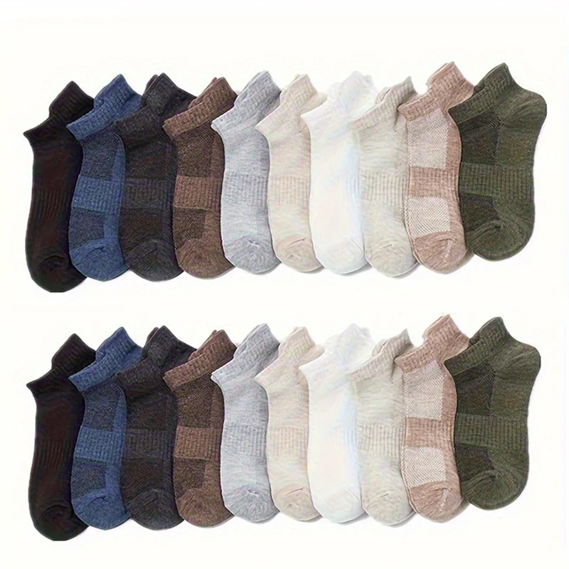 20 عبوة من الجوارب الرجالية ذات القطع المنخفضة - مزيج بوليستر مسامي للمناسبات الكاجوال والرياضة والجري وصالة الألعاب الرياضية