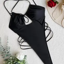 Conjunto de 2 unids/set de traje de baño inalámbrico acolchado con estilo para mujer, Monokini con tacto de piel, cuerda extrema para actividades acuáticas