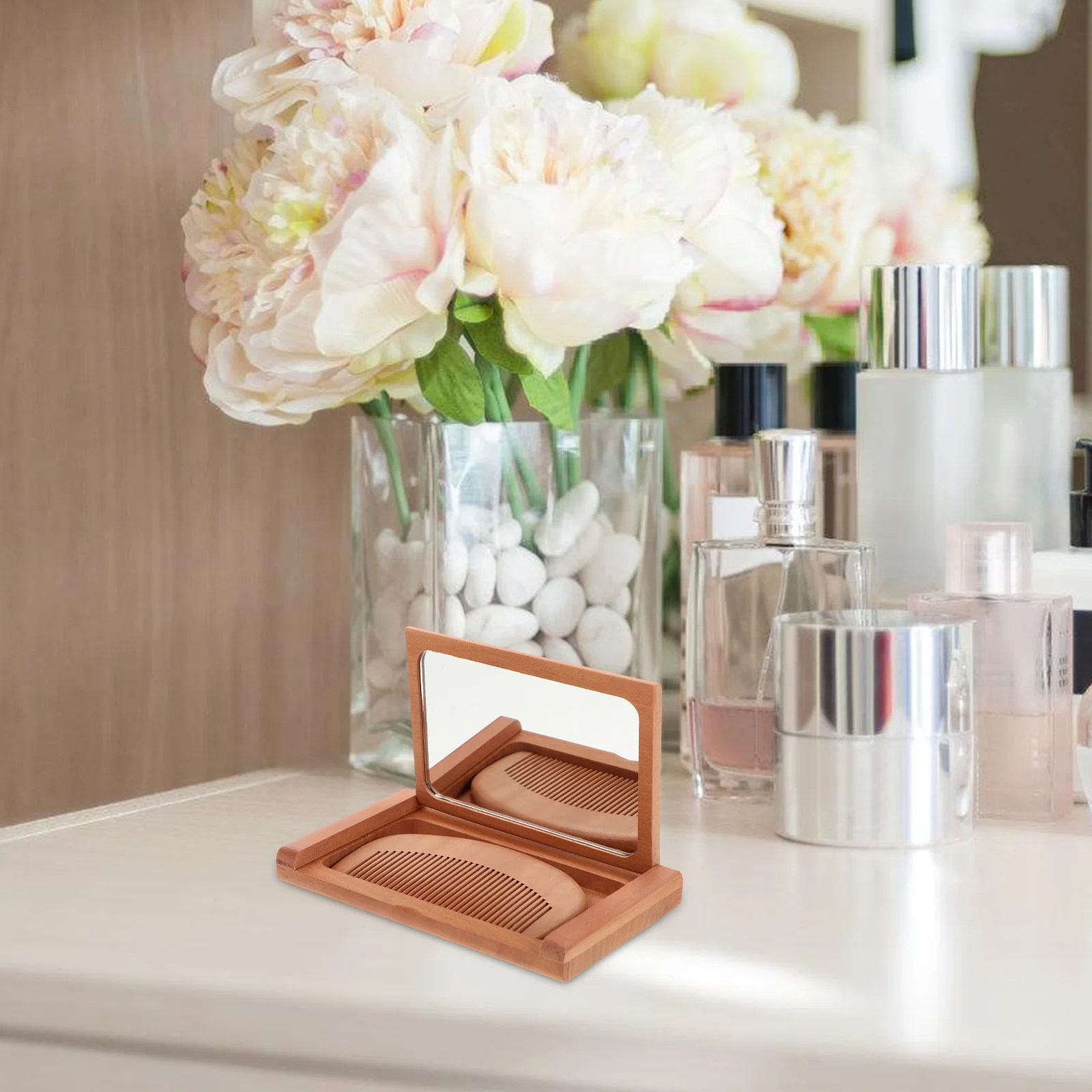 

Wooden Small Compact For Purse Travel Vintage Handheld With Comb Foldable Makeup Wood Vanity Small Compact For Purse Pocket Mini