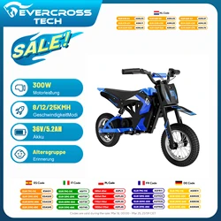 EVERCROSS TECH elektrische kindermotor EV12M-motor 300W, maximale snelheid 25 km/u, autonomie 15 km, 12 inch banden