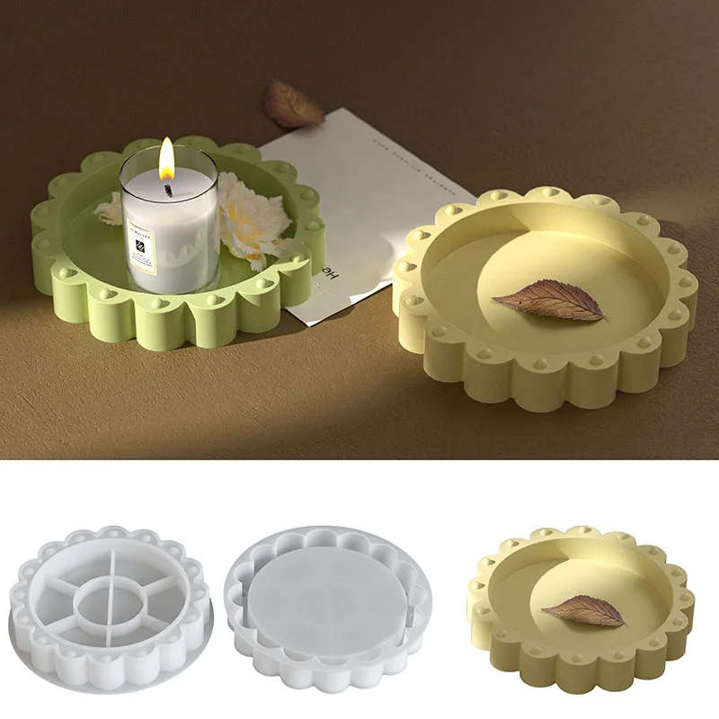 

DIY Round Lace Tray Silicone Molds for Aromatherapy Candle Gypsum Cement Resin Epoxy Craft Mold Home Decor