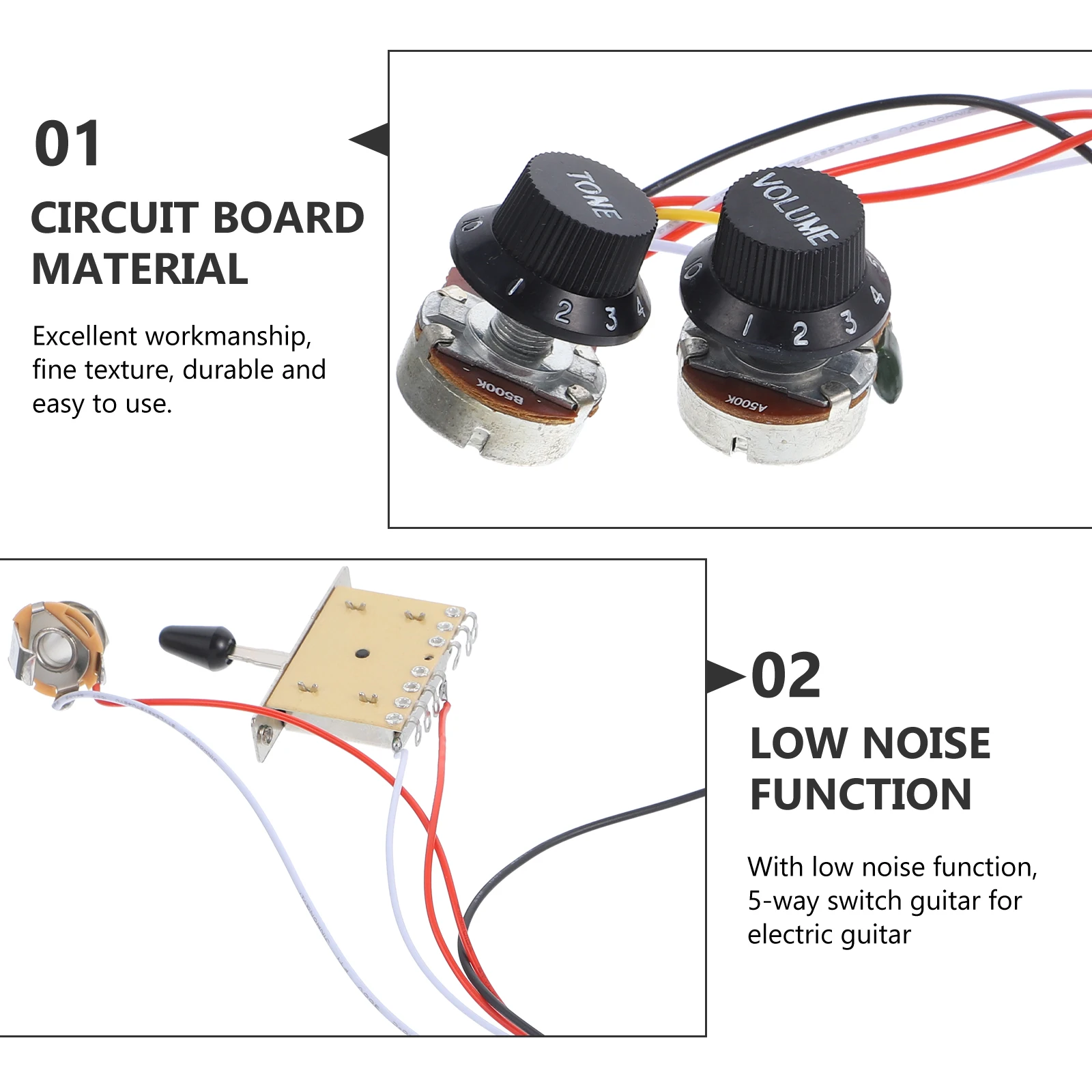 

Potentiometer Harness Pre-Wired Replacement Electric Guitar High Grade Metal Plastic Parts 5-Way Switch Durable Guitar Parts