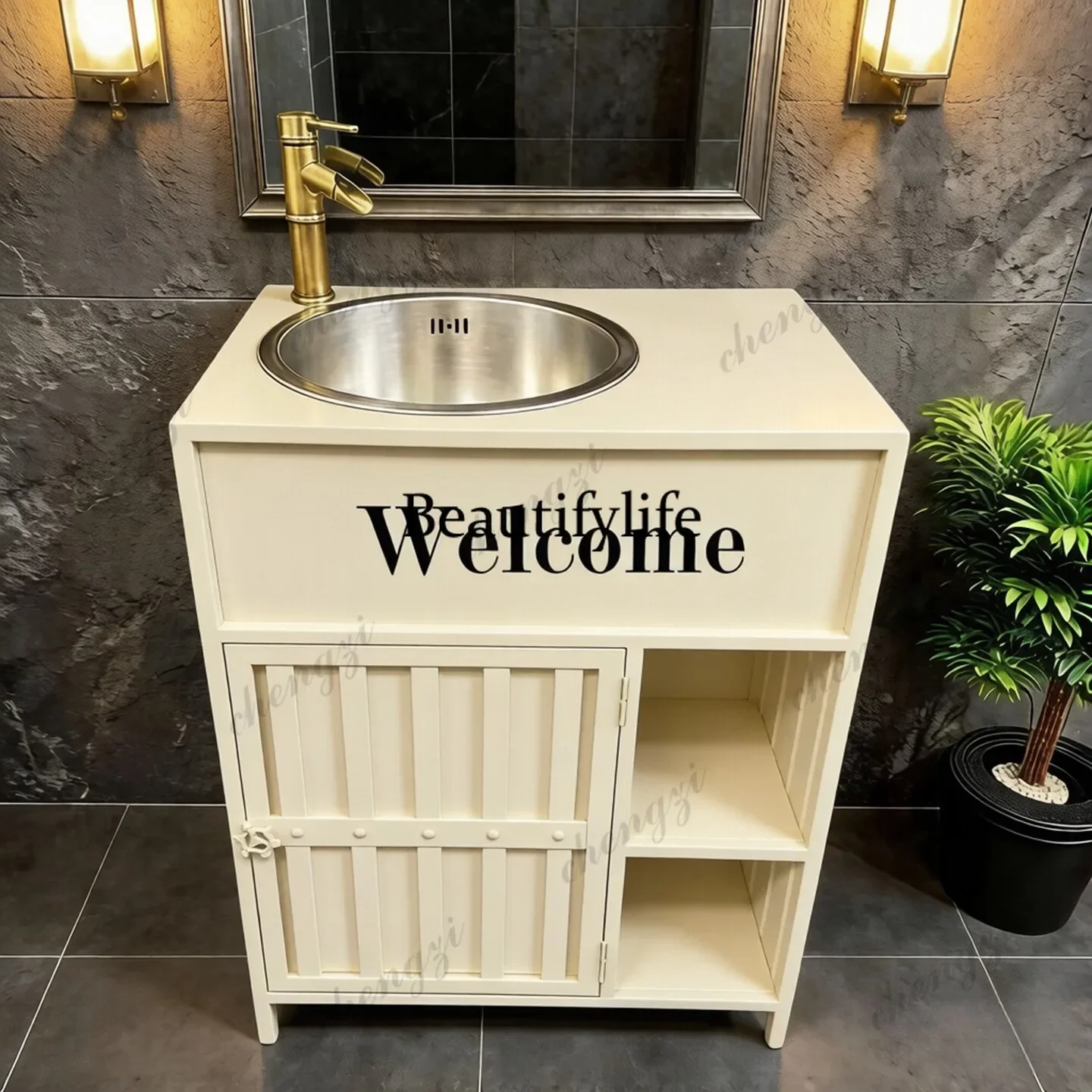 A17 Industrial wind stainless steel hand washing column basin, container hand washing, eating, storage locker integrated basin