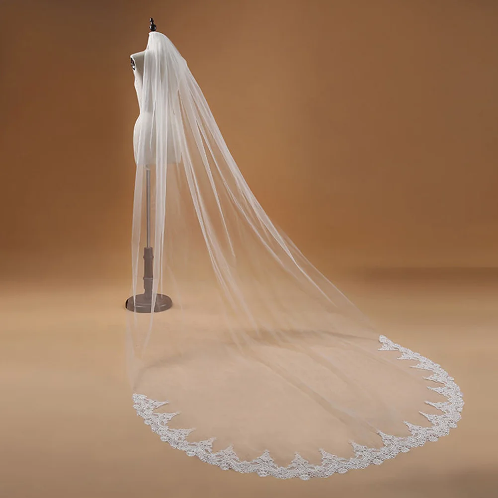 

1Pcs Wedding Veil Long Single Layer Lace Embroider Yarn Bridal Dress Veil Wedding Photo Elegant Special Occasion