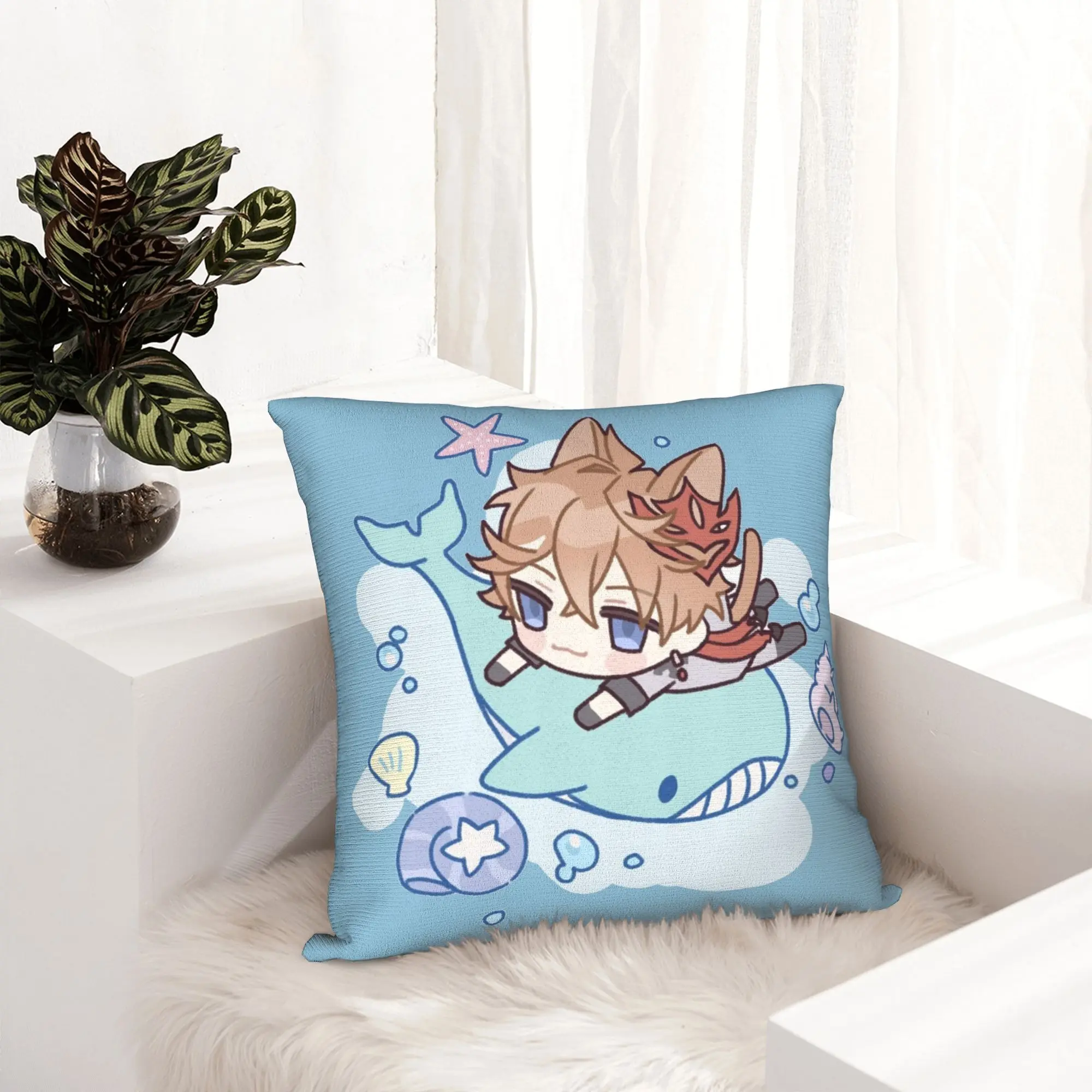 Genshin Impact Chibi Childe Pillowcase Soft Cushion Cover Decoration  Throw Pillow Case Cover Home Square