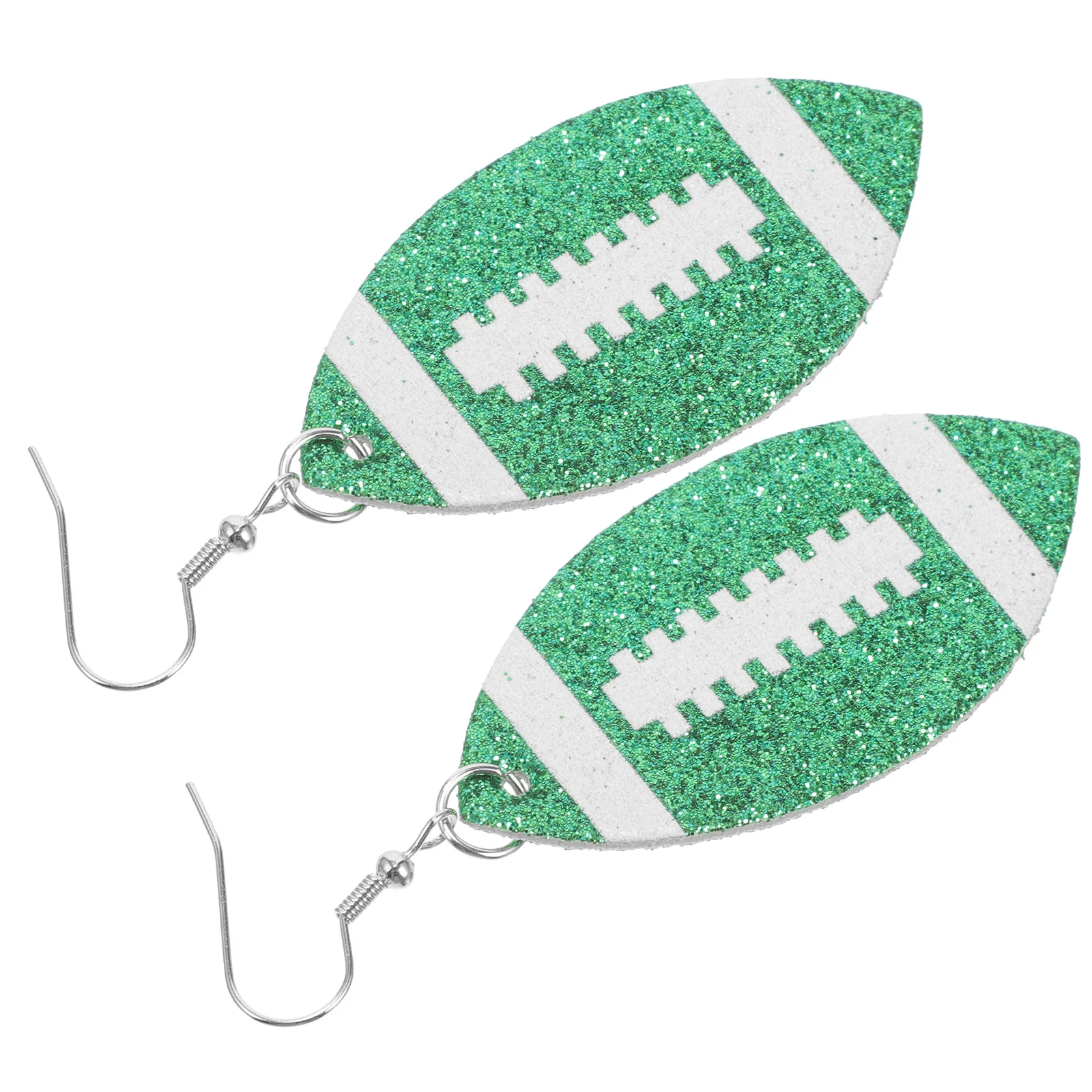 

1 Pair Glitter Football Earrings For Women Dangle Sports Jewelry Rugby Ball Shape Sparkling Sequin Earrings Green Teacher Gift