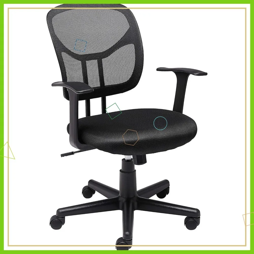 Mesh Mid-Back Adjustable Office Chair with Armrests, Lumbar Support, 360 Swivel and Easy Assembly in Black