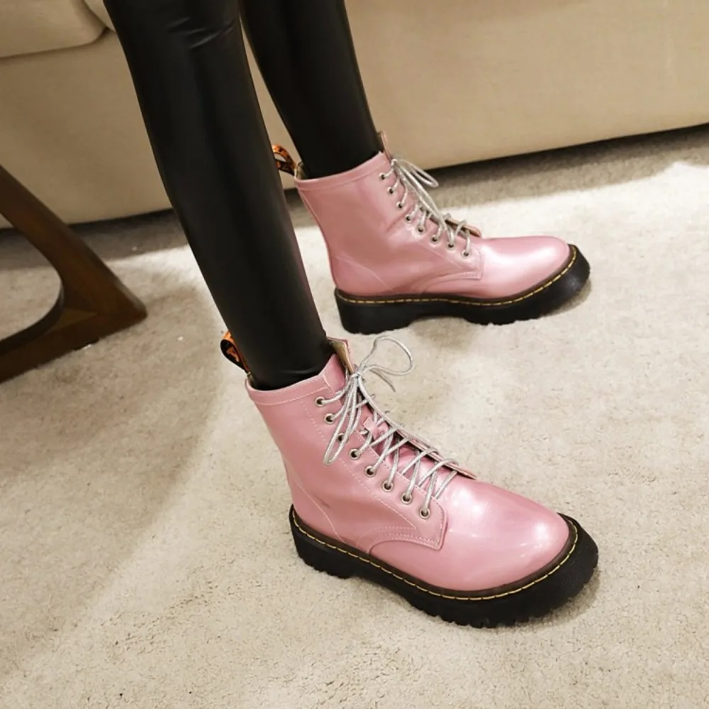 2024 New ShoesHot 6 Candy Color Women Ankle Boots Green Pink Low Heel Lace Up Riding Knight Military Boots Plus Size 35-42