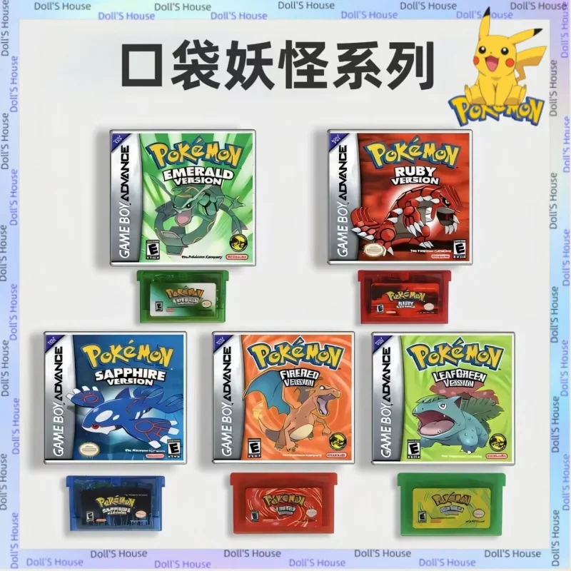 Nuevo Cartucho de Juego Original de Pokémon GBA, Serie Pokémon - Versiones Verde, Rojo, Rojo Fuego, Verde Hoja y Azul, Edición en Inglés para Estados Unidos