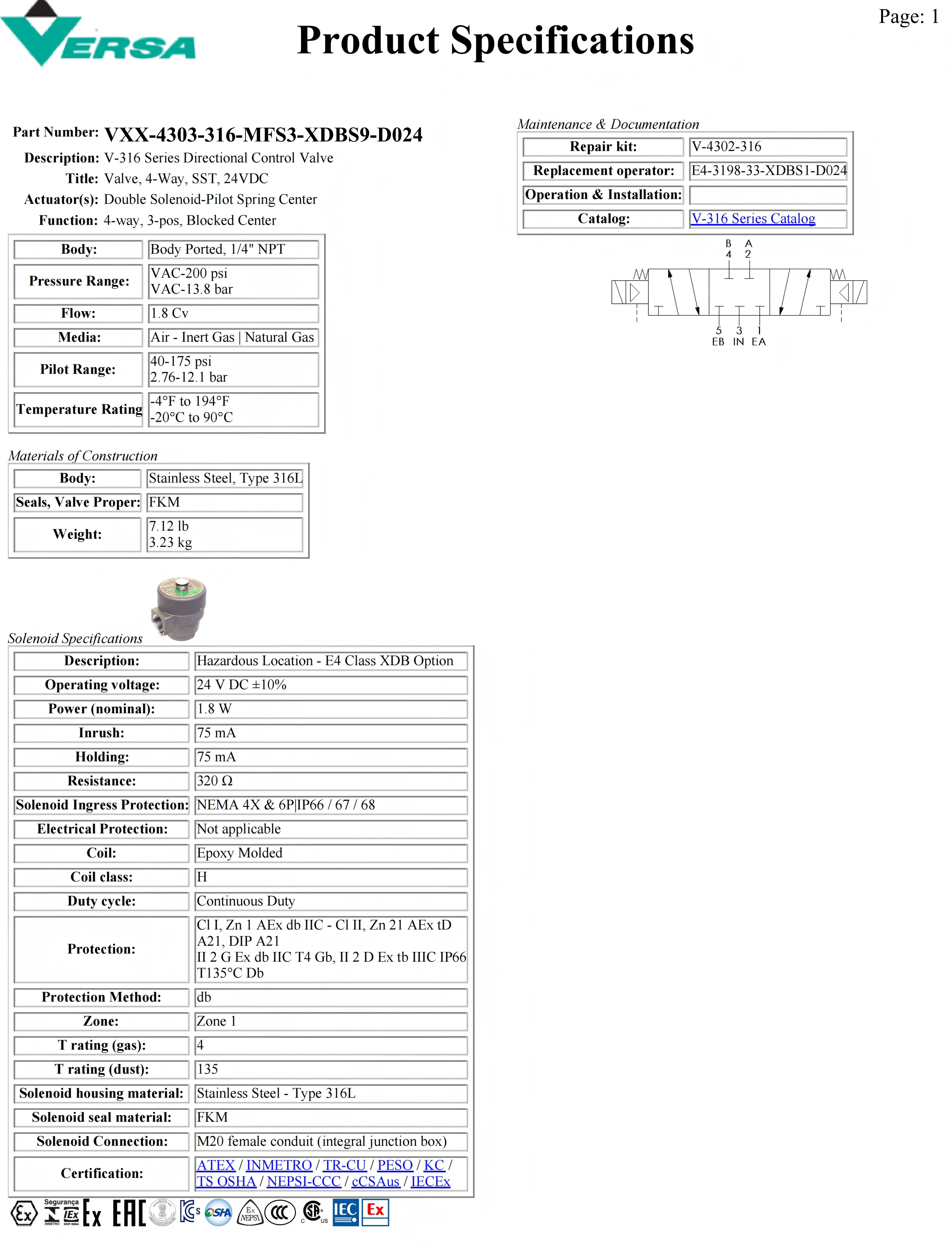 صمام لولبي VXX-4303-316-MFS3-XDBS9-D024 الماء والبخار — تفصيل 1