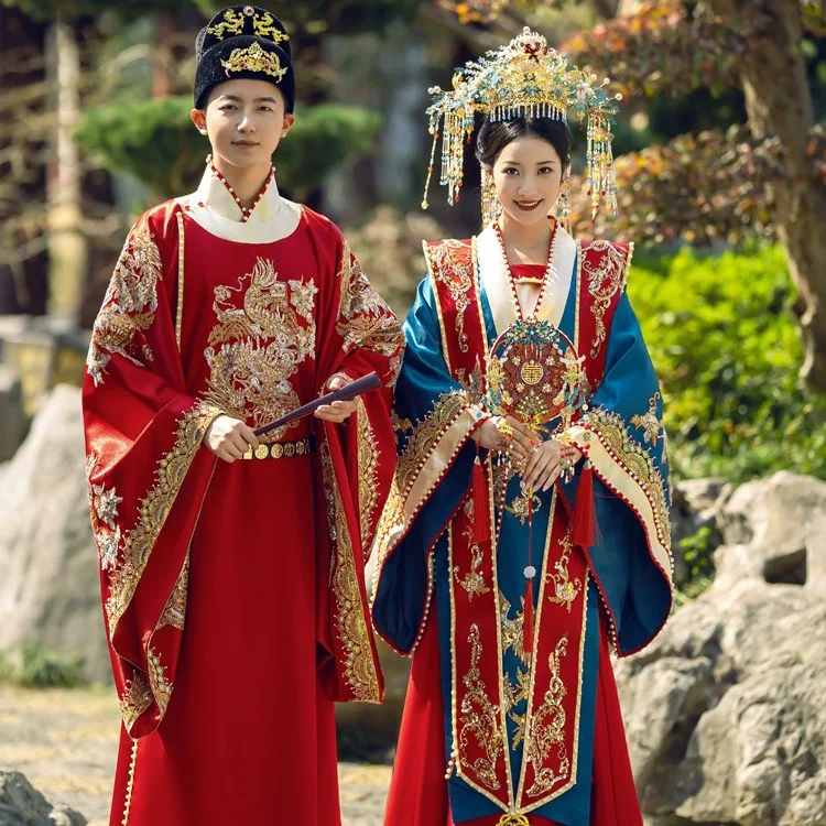 Song Hanfu Abiti da sposa 2024 Nuovo abito da sposa cinese di lusso di fascia alta una coroncina e abiti Coppia Xiuhe