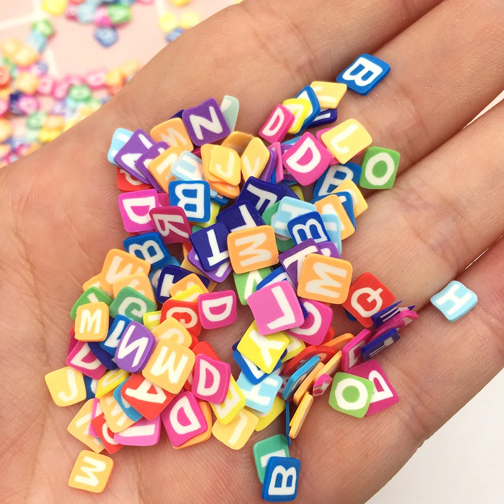 50g/lot 5mm Square Letters Slice Polymer Clay Sprinkles for Crafts DIY Nail Arts Decoration Slime Crystal Mud Material Klei