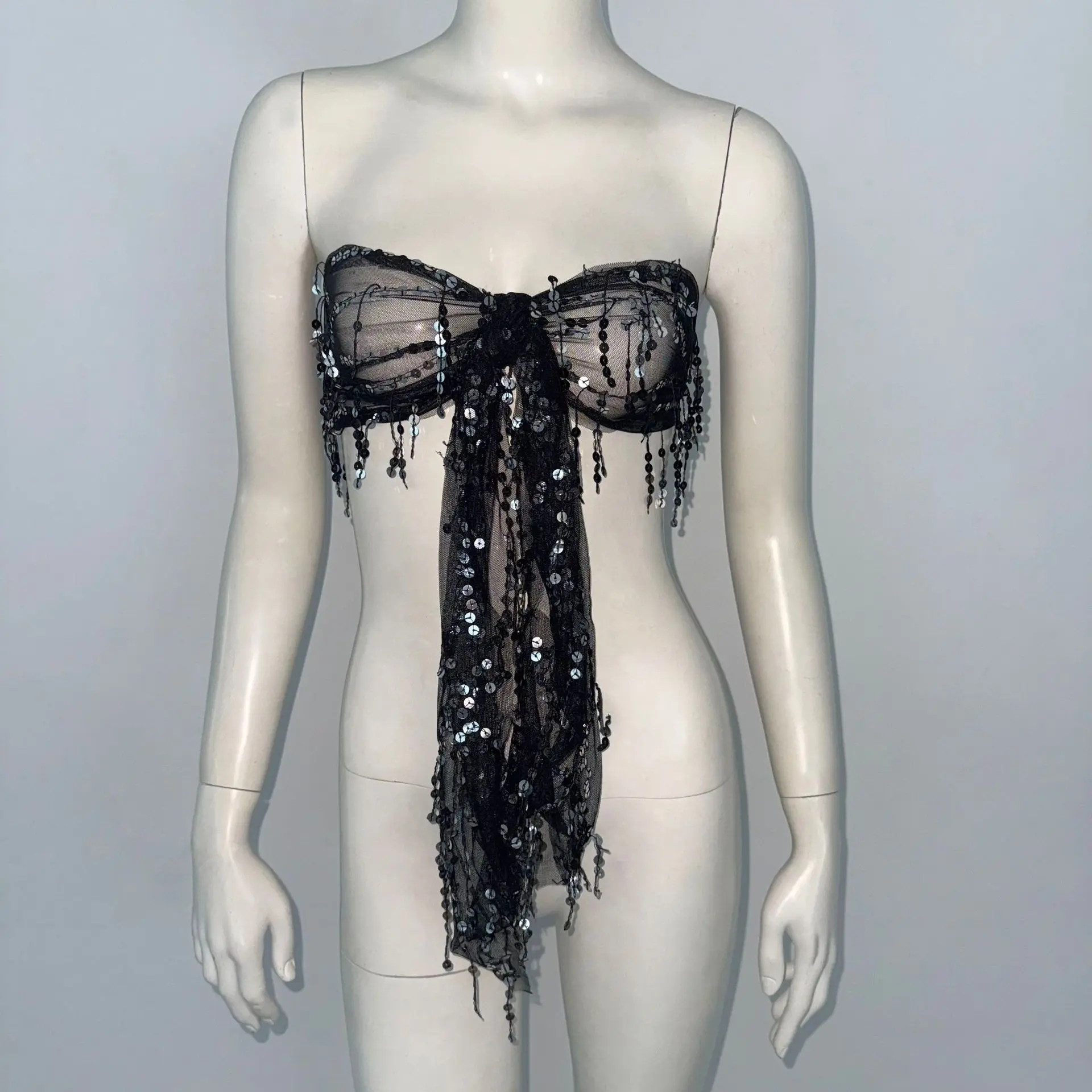 女性のセクシーなエキゾチックなポールダンス服ポルノ緊縛光沢のあるブラジャーレイブビキニトップスナイトバーゴーゴーストリッパー衣装ステージ衣装