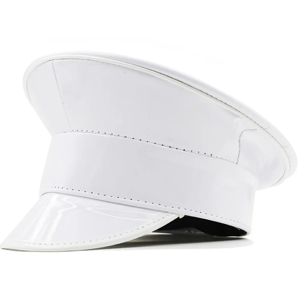 Fashion Big Laser Hats Waterproof PU Leather Navy Cap UV Protection Glossy Women Party Hat Performance Cap