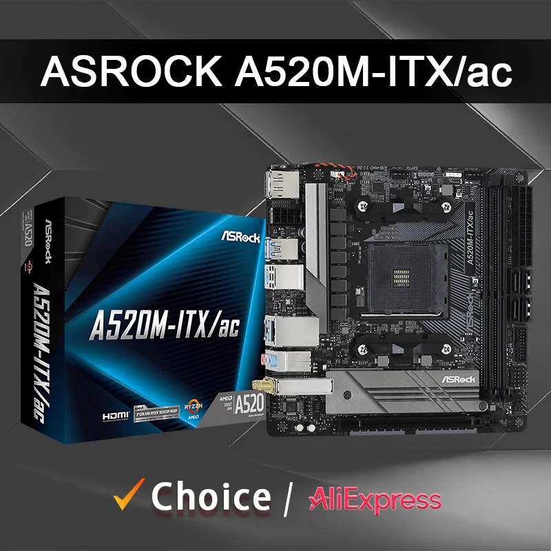 Neues ASROCK A520M ITX / ac Mini-ITX AMD A520 DDR4 4733+(OC) MHz USB3.2 Max-64G Double Channel Socket AM4 Motherboard