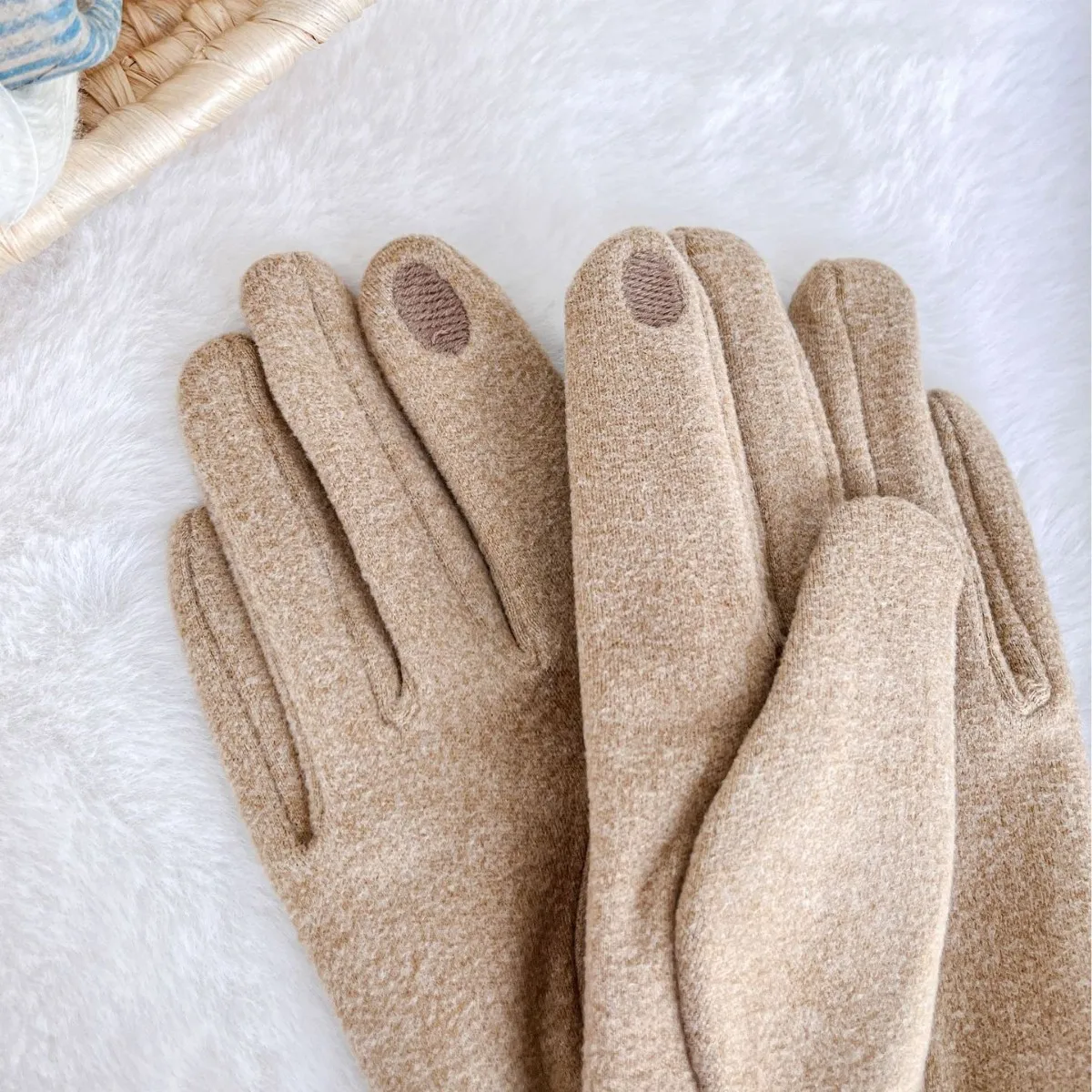 قفازات الرنة الدافئة للزوجين مع شاشة تعمل باللمس، قفازات شتوية مضادة للبرد والرياح مخملية لركوب الدراجات في الهواء الطلق بلون واحد