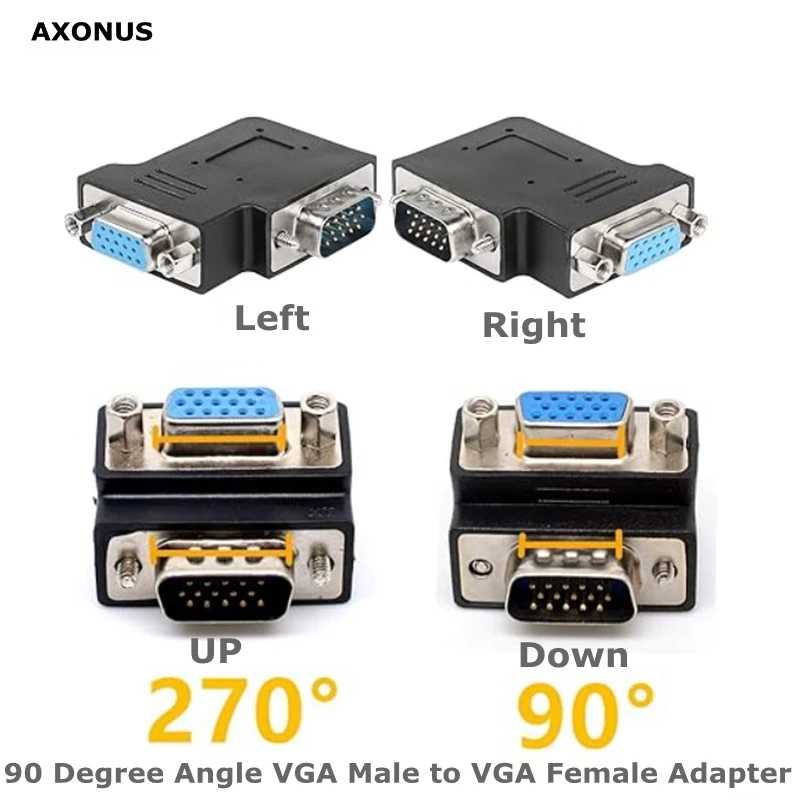 90 Degree Angle VGA Male to VGA Female Adapter DB15 Male to Female Right Angle Connector VGA L-Shaped Angle Extender,