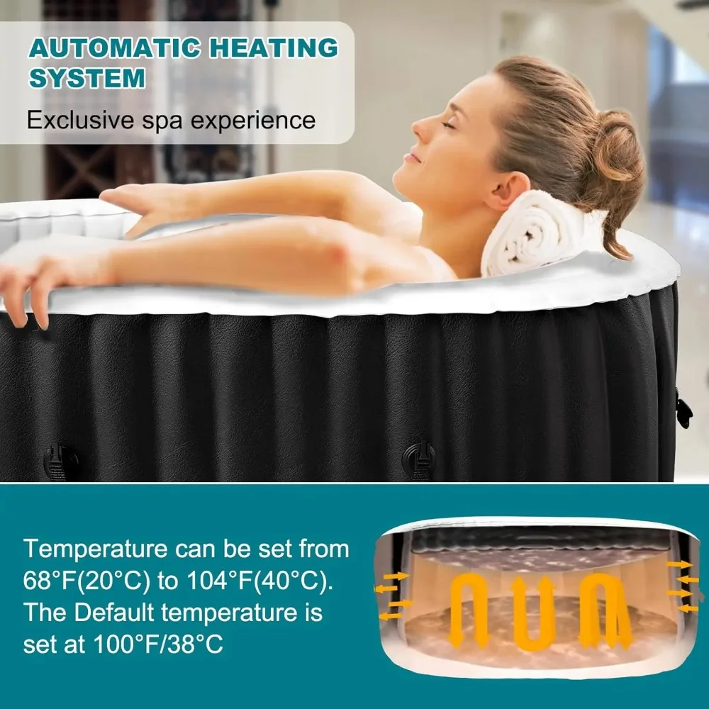 

1-2 Person Oval Inflatable Hot Tub 75"x47"x25" Portable Spa with Side Table Outdoor Bathtub 100 Bubble Jets Customizable