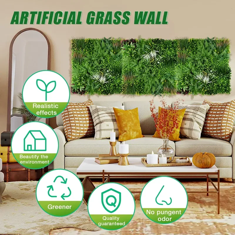 Customized Artificial Green Leaves White Flower Hanging Plant Privacy Screen Hedge Panel Backdrop Wall for Christmas