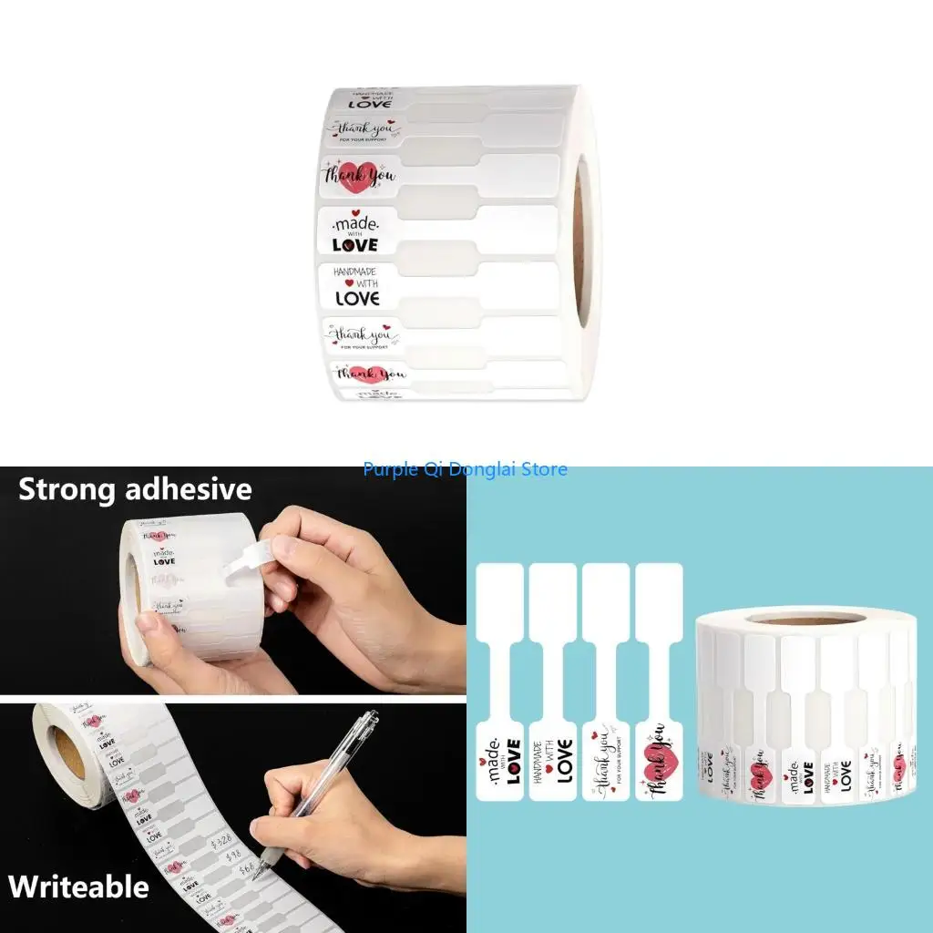 L21E 1 Roll 500 Labels For Jewelry Pricing Tear Resistant Paper Thank You Handmade Design