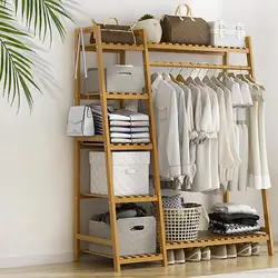 Roupas de madeira Garment Rack com prateleiras, Roupas de chão penduradas, Suporte para crianças, adultos, pano, sapato, casaco, armazenamento, organizador