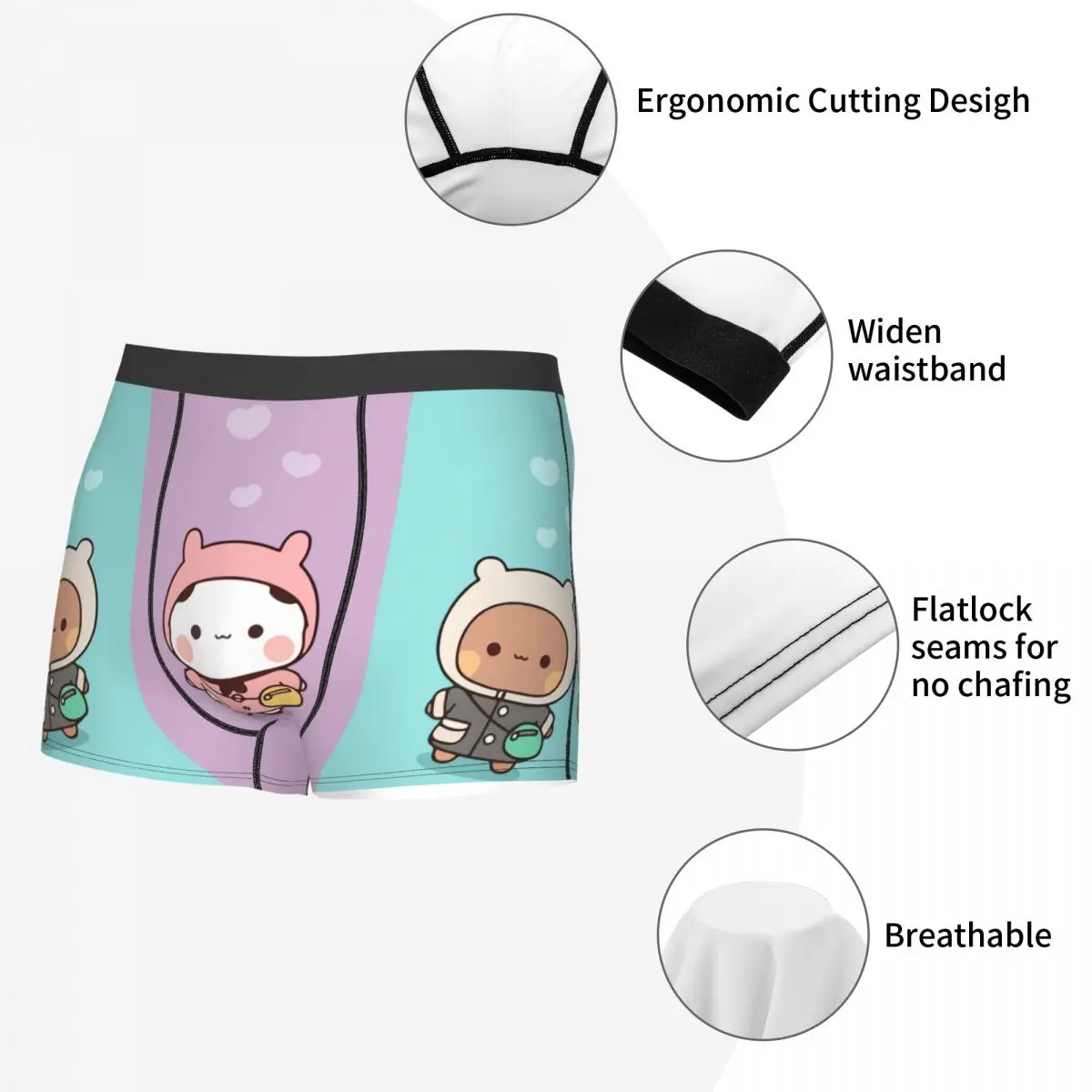 Dudu Bubu Mochi Peach Cat Funny Underwear Men Sexy Print Customized Panda Bear Hug Boxer Shorts Panties