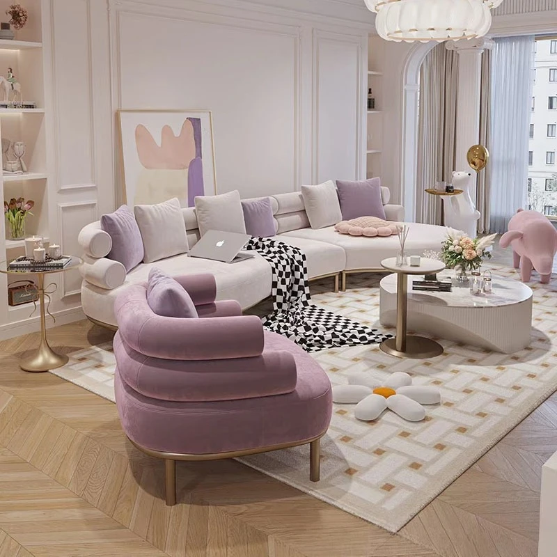 

Italian curved fabric sofa cream wind purple special-shaped corner sofa French small apartment living room furniture combination
