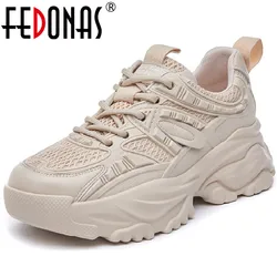 FEDONAS Popular Women Sneakers Outdoor Leisure Students Sports Genuine Leather Thick Heels Lace-Up Shoes Woman Spring Summer