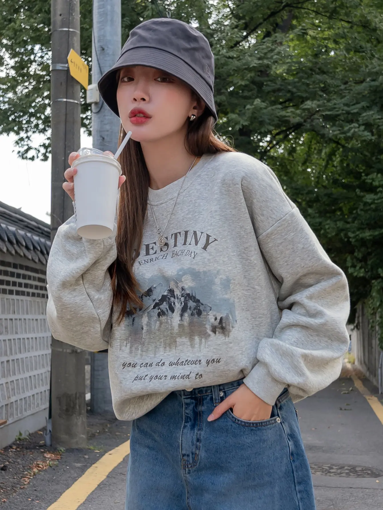 Women Sweatshirt Destiny Enrich Each Day Letter Print Hoodie Korean Casual Streetwear Crewneck Loose Pullover Female Clothes