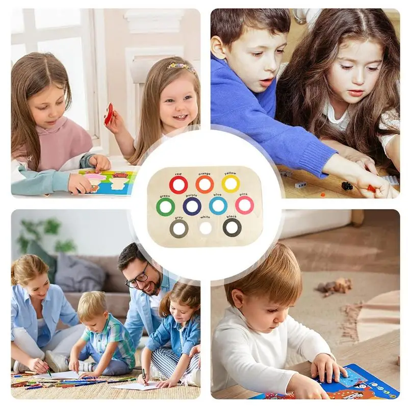 Juego de mesa de clasificación de colores, juguetes de conteo de madera, juegos educativos a juego, entrenamiento sensorial multifuncional