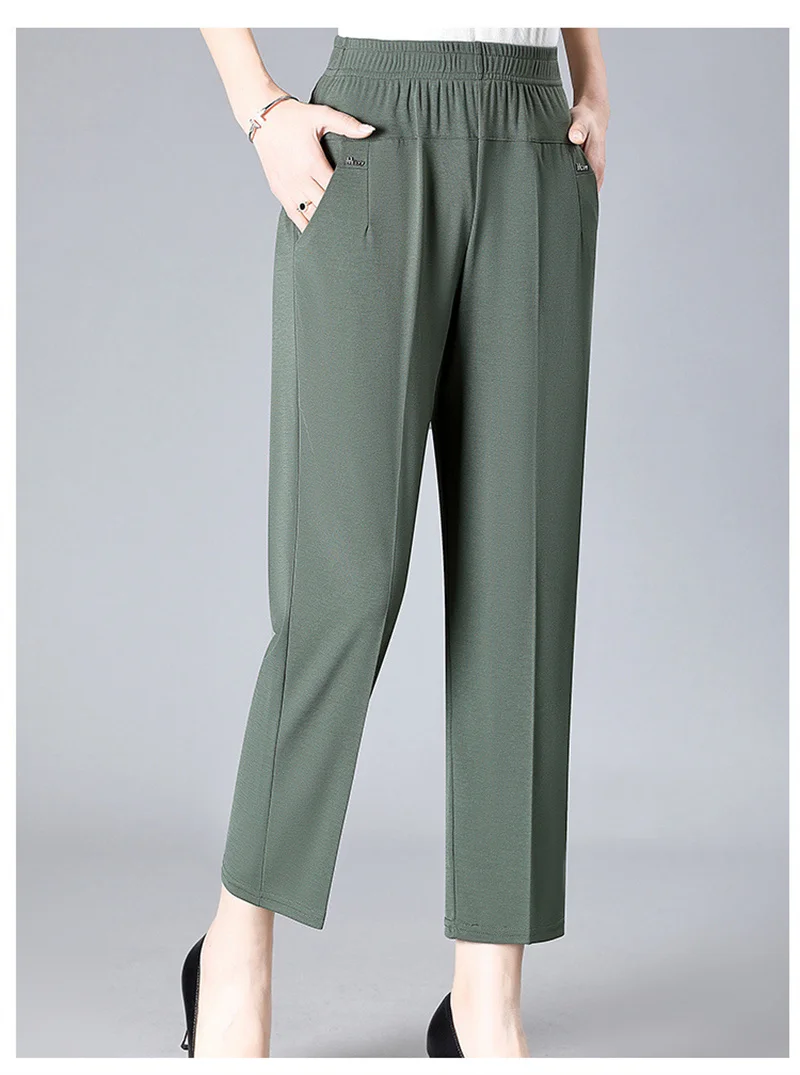 Middle Aged Women's Pants 2026 New Summer Thin High Waiste Elastic Loose Straight Pants Female Casual Trousers 5XL 6XL 7XL 8XL