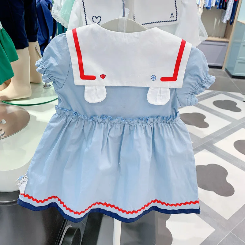 Summer New Girls' Dress Korean Version Children's Clothing Baby Nautical Collar Dress 2026