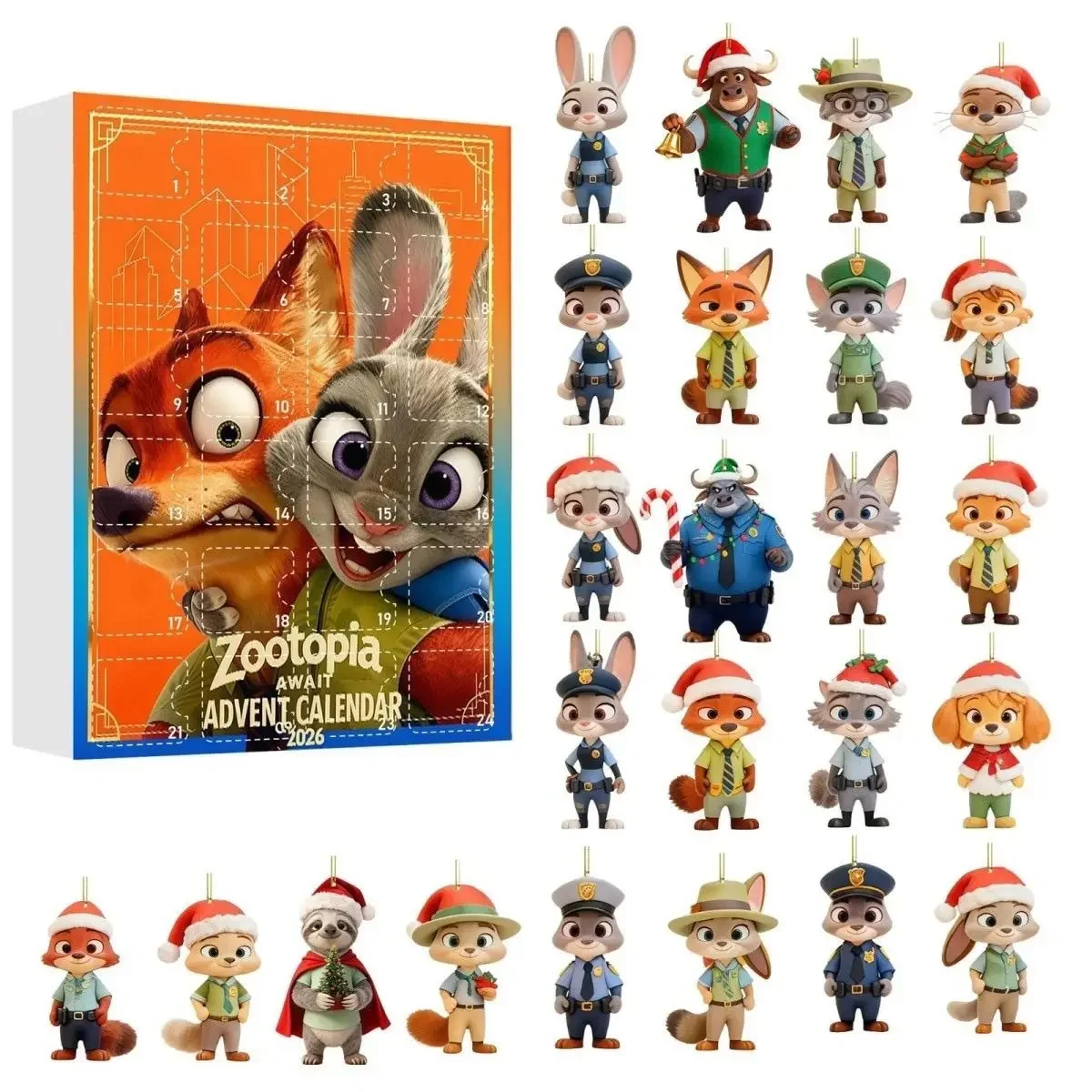New 2026 Zootopia, Holiday Calendar Blind Box, Christmas Tree Decorative Acrylic Pendant