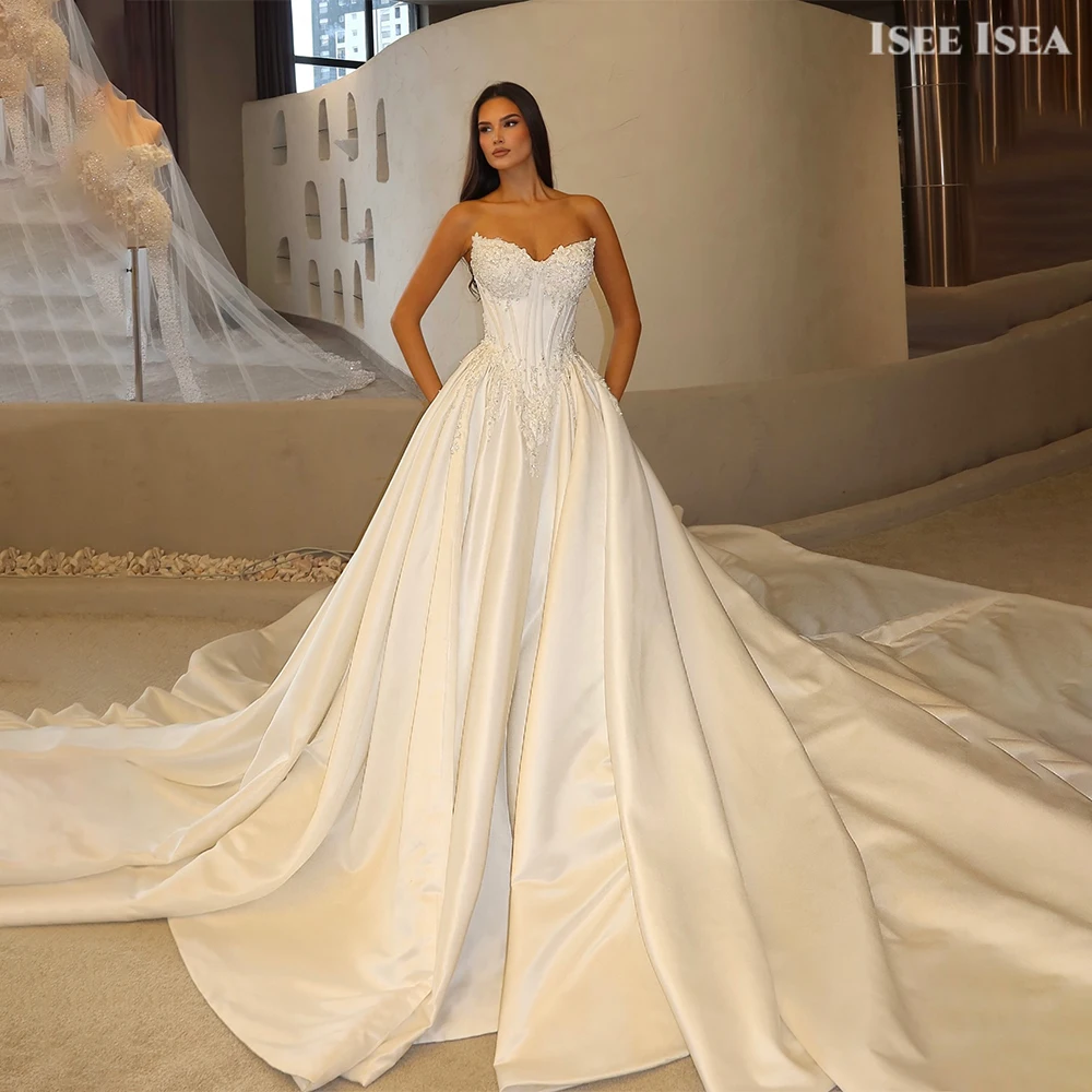 

Unique Wedding Dresses Embroidery Ball Gown Peals Vestido Noiva Shining Beading Wedding Gown Vestidos De Novia Customized