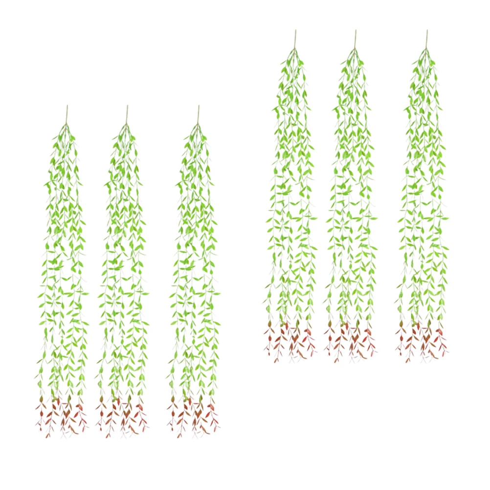 

6 Pcs Artificial Willow Leaves Decorations Green Rattan Home Garden Party Bedroom Front Porch Balcony Wedding Plastic Beautiful