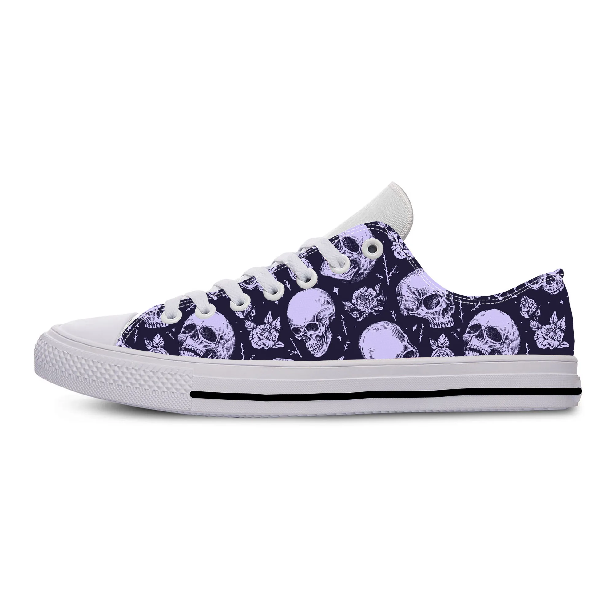 Hot Skull Sketelon Flower Floral Horror Funny Casual Shoes Lightweight Men Women Sneakers Low Top Breathable Summer Board Shoes