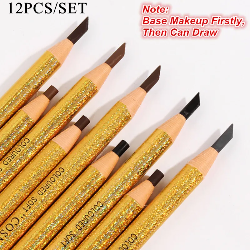 

12pcs/Set Eyebrow Pencil Waterproof Easy To Apply Brow Definer Enhancers Pencil Makeup Natural Henna Brows Tint Tools