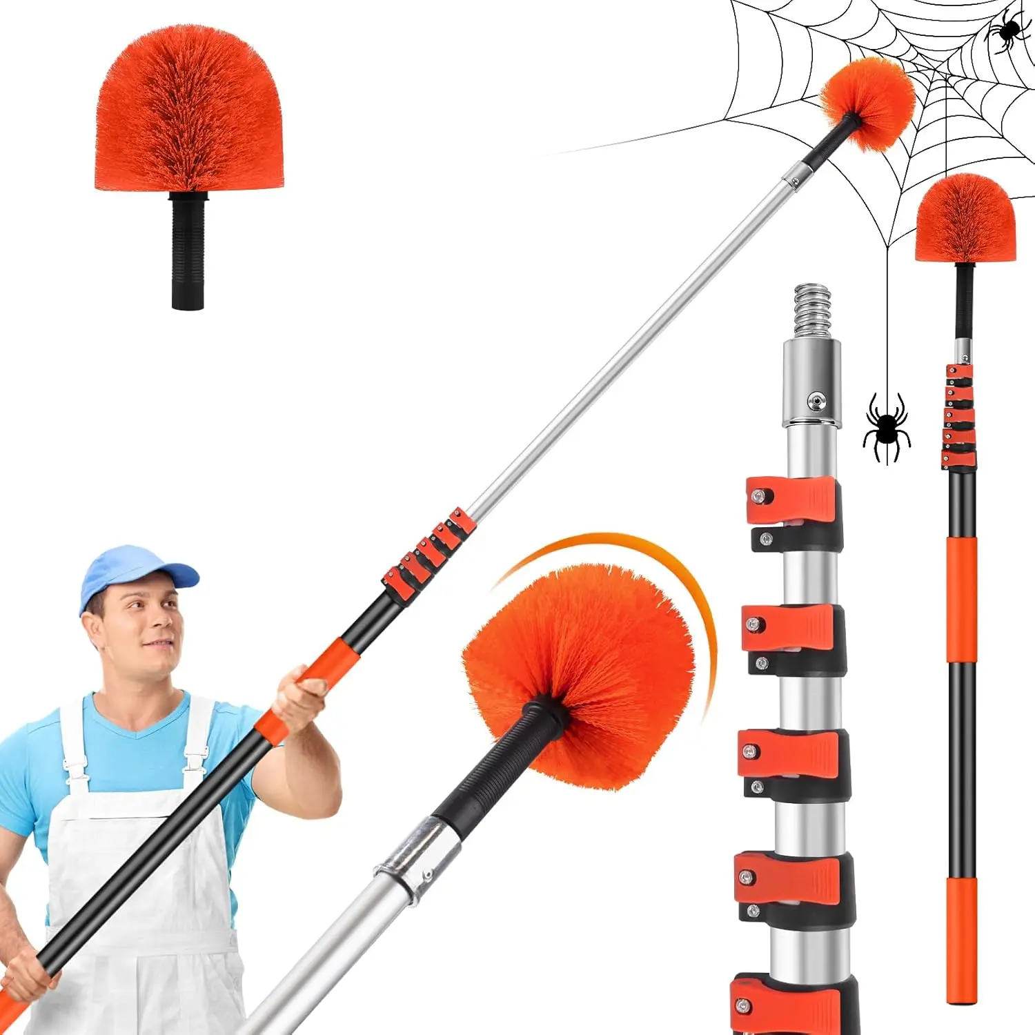 

30FT Telescopic Cobweb Duster with Extension Pole, Lightweight & Sturdy for Indoor Outdoor Cleaning