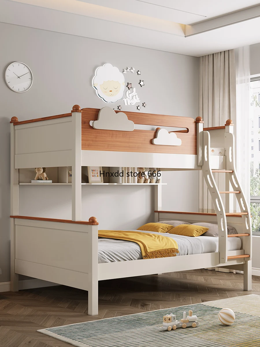 Cloud up and down double layer all solid wood children's high and low child and mother bed