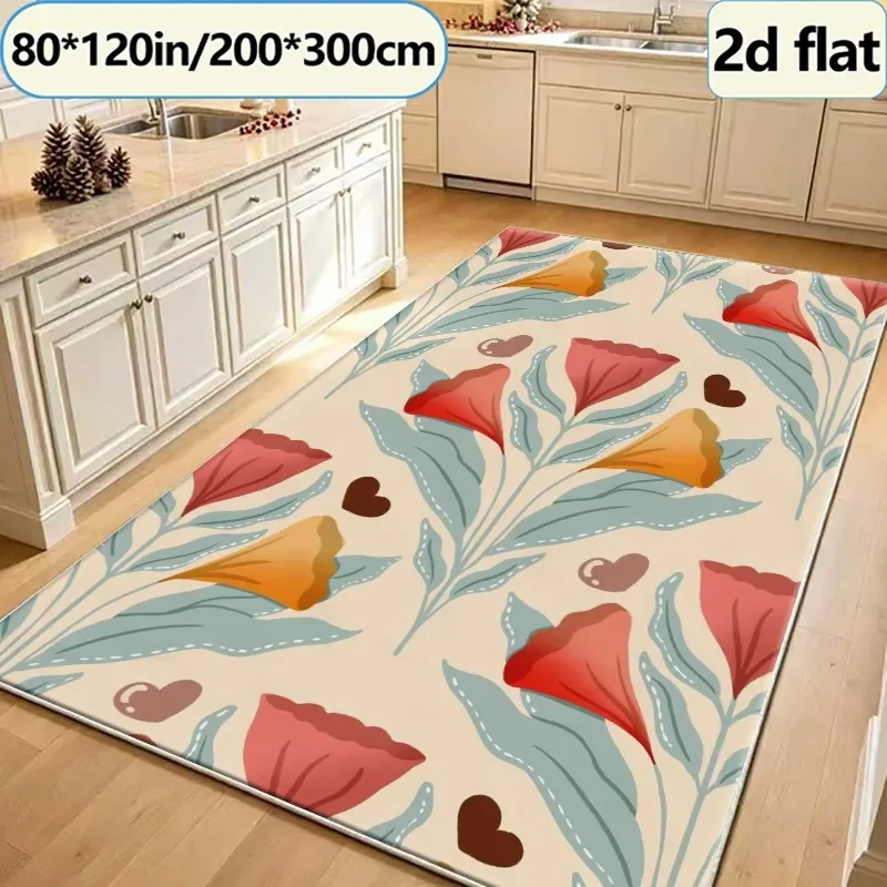 Bohemian Style Retro Symmetrical Floral Leaf Carpet, Warm-Toned Plant Pattern Carpet, Suitable for Living Room, Bedroom, and Hom