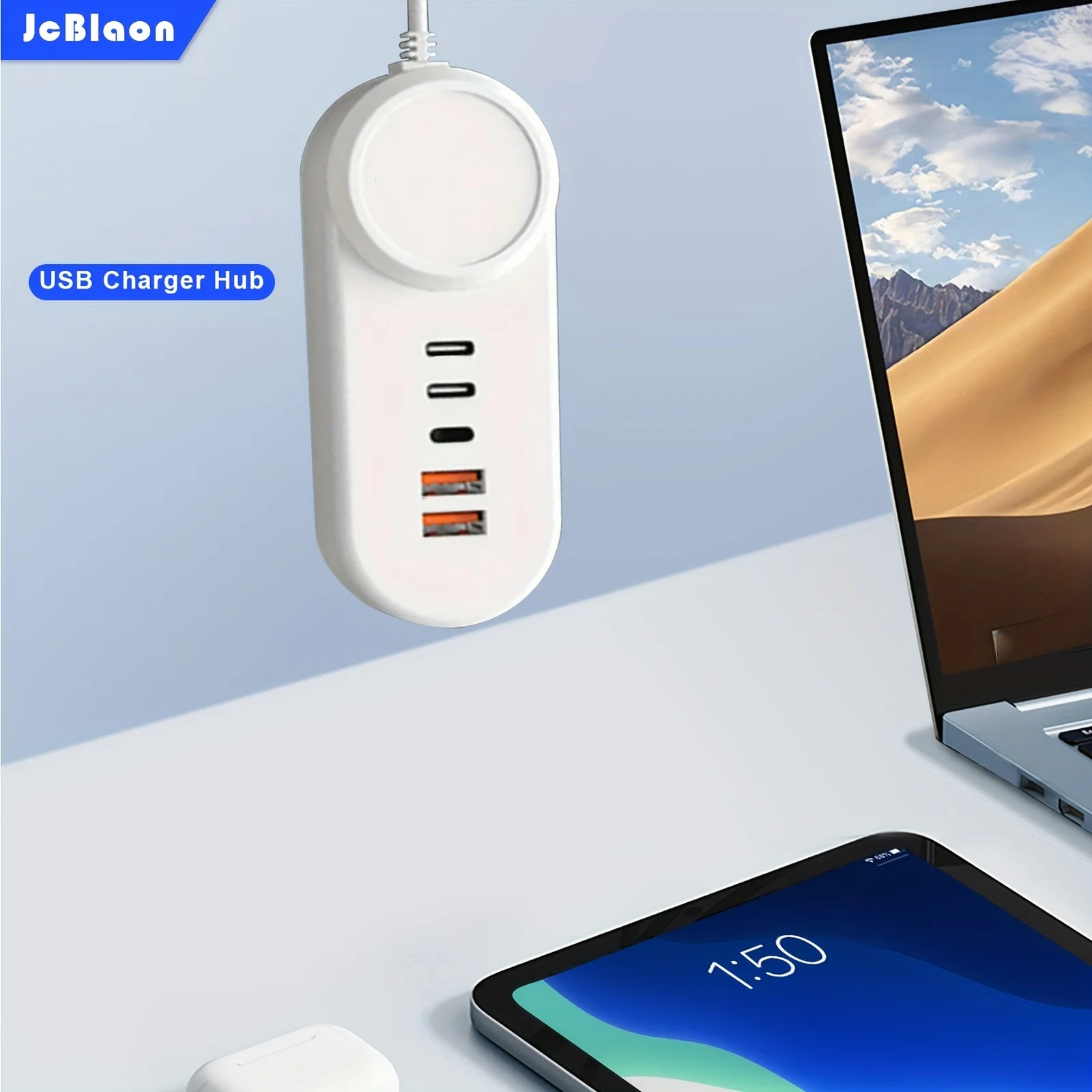 

Зарядное устройство USB C, зарядный концентратор 20 Вт (всего), зарядная станция USB с 5 портами (2 USB-порта, 1 L-порт, 2 порта типа C) для ноутбуков, телефонов и т. д.