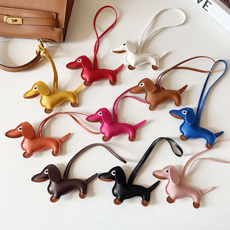 Classics Dachshund Dog PU Leather Pendant Bag Charm Lanyard Keychains Key Chain Phone Strap Keycord Hanging  Accesssories Gifts